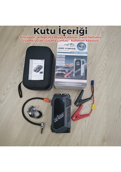 Q18 Jump Starter Akü Takviye Cihazı Hava Kompresörlü Powerbank 12000 Mah 4'ü 1 Arada