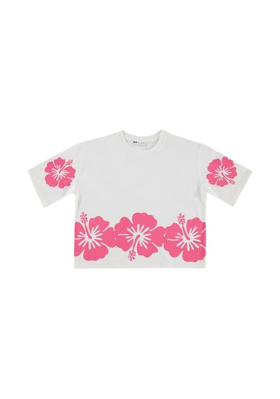 Civil Girls Hibiskus Çiçek Baskılı 10-13 Yaş Tişört - Kırık Beyaz 18K82184326S1