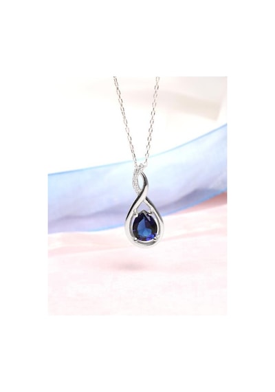 Brezza Lusso Jewelry Gümüş Su Damlası Pırlanta Model Safir Zirkon Taşlı Gümüş Kolye 45 CM