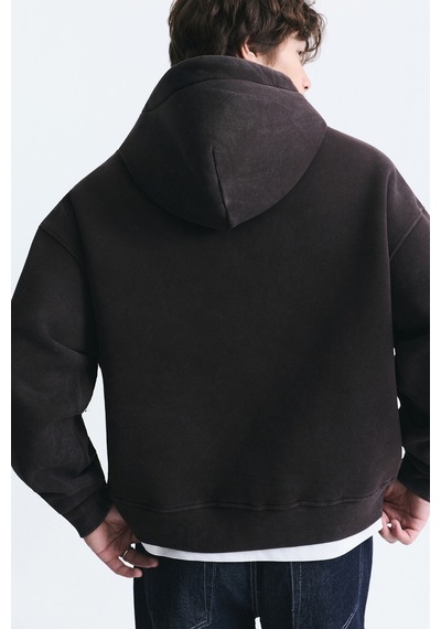 Vamos Boxy Fit Metal Klips Kapama Sweatshirt Kahve