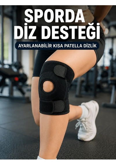 Ers Sporcu Dizliği Açık Patella Tasarımlı Ayarlanabilir Cırtlı Kısa Diz Desteği