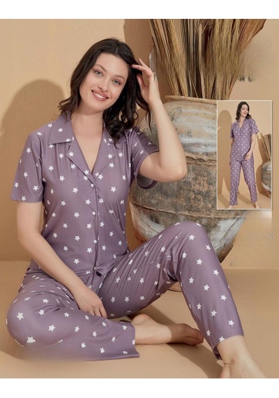 Boyraz Kadın Milan Boydan Düğmeli Kısa Kol İnce Pijama Takımı 11032 - 1 Adet 001