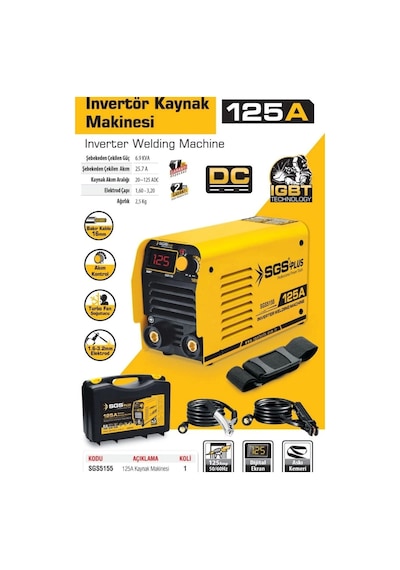 Sgs 5155 Profesyonel 125 Amper İnvertör Kaynak Makinesi