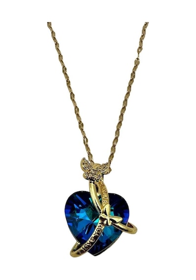 Arnes Jewelry Çelik Zirkon Taşlı Kalpli Kelebekli Kolye Gold