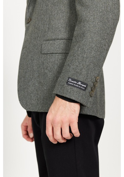 AC&Co / Altınyıldız Classics  Erkek Hakı Slim Fit Dar Kesim Mono Yaka Yünlü Ceket Haki