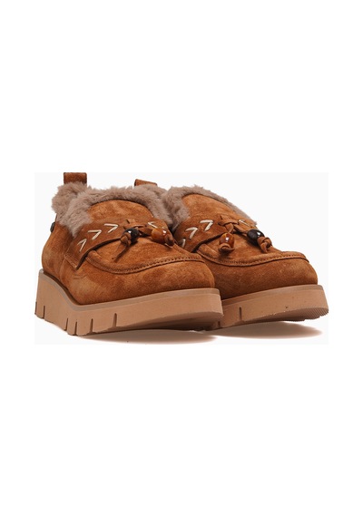 Mamma Mia Mammamia Kadın İçi Tüylü Loafer Ayakkabı 26k D26ka-3195 Taba Süet