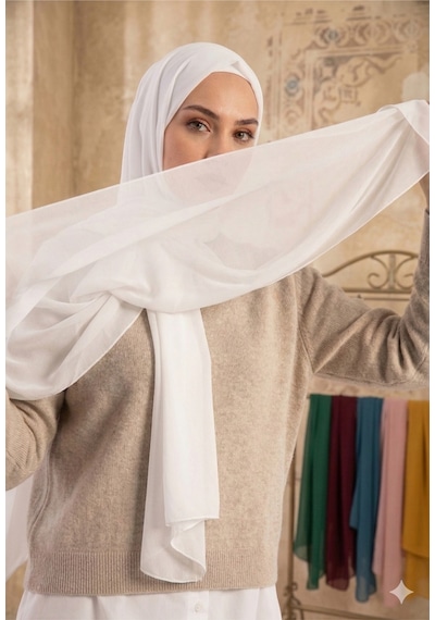 Sonbaharmoda Yüksek Kaliteli Düz Şifon Şal Şıklığı Ve Rahatlığı Bir Arada Beyaz