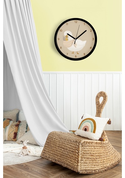 Sevimli Anne - Bebek Kaz Modern Çocuk Odası Duvar Saati - 25cm - Önü Camlı Siyah Kasa-jh0531 Siyah