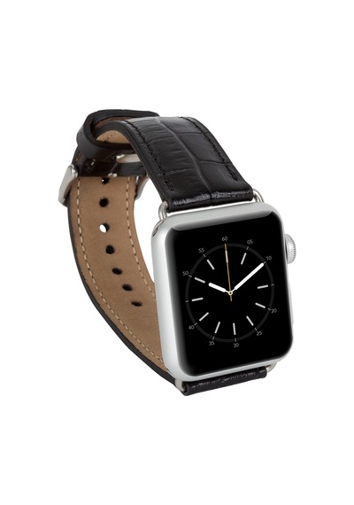Apple Watch Uyumlu Deri Kordon 42-44-45mm Kroko Siyah