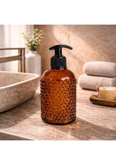 Design Yıldız Cam Sıvı Sabunluk - Amber Çok Renkli