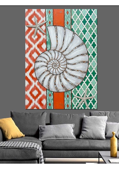 Ahşap Tablo Deniz Kabuğu Desenli Geometrik