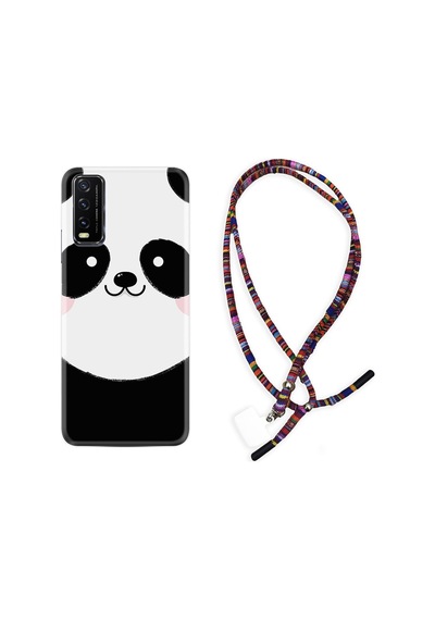Vivo Y20 Kılıf Rasta Boyun Askılı Sevimli Panda 1794