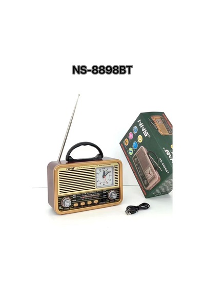 Nns Ns-8898bt Nostaljik Radyo Saatli, Nostaji, Bluetooth, Usb/sd/aux/ Radyo/ Mp3 Orta Boy Müzik Kutu