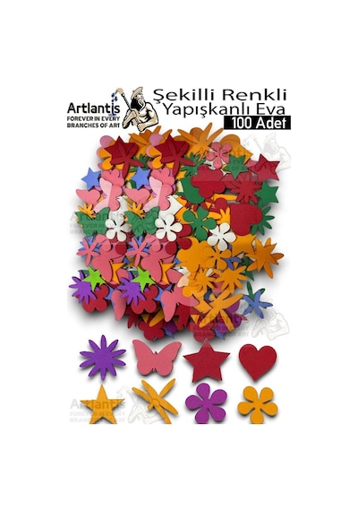 Şekilli Eva Yapışkanlı 100 Lü 1 Paket Kendinden Yapışkanlı Eva Sticker Kalp Yıldız Okul Öncesi Kreş Ana Okulu Süsleme