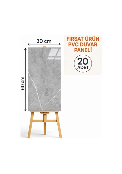 Ukab Dekor 20 Adet 30x60 Cm Gri Mermer Desenli Kendinden Yapışkanlı Esnek Köpük Pvc Panel Gri 30 X 60