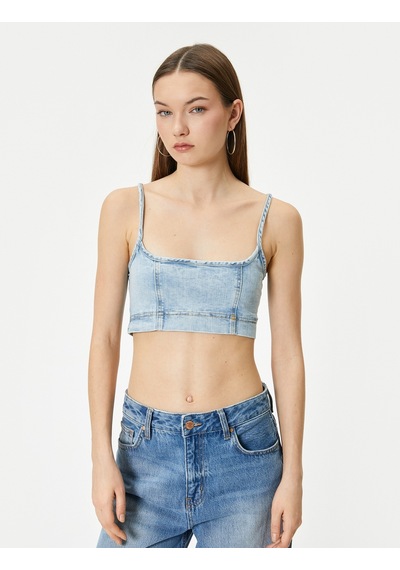 Koton Kot Büstiyer İnce Askılı Slim Fit Kare Yaka Açık İndigo 4sal30005md