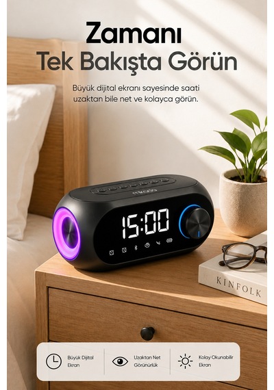 Mikado Md-w7 1200mah 5w Siyah Bluetooth-aux-derece-usb-fm Radyo Alarmlı Saat Speaker Speaker