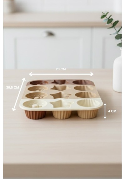 12'li Silikon Cupcake Kalıbı Kek Ve Kurabiye Kalıp Seti Çok Amaçlı Pişirme Kalıbı Bej