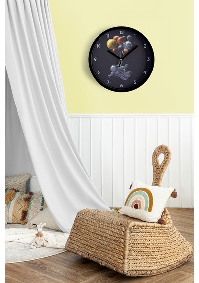Uzay - Astronot - Gezegen Temalı Modern Duvar Saati - Çocuk Odası - 25cm - Önü Camlı Siyah Kasa-jh0356 Siyah