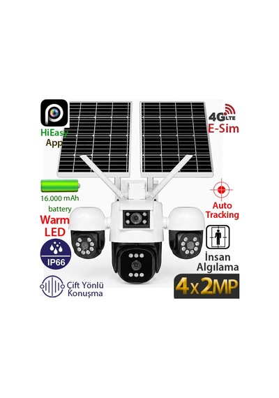 Trk-lınk Rs-5604 Beyaz 4x2mp 4g Dış Mekan Güneş Enerjili Pt Güvenlik Kamerası - 4 Lensli, Renkli