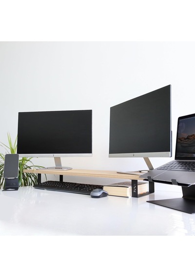 Hansdo Dual Monitör Standı İkili Monitör Standı Monitör Yükseltici Mdf Lam Safir Meşe