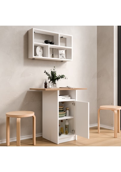 Robin Home Alaska Mutfak Masası Yemek Masası Dolaplı Raflı Sepet-beyaz Beyaz