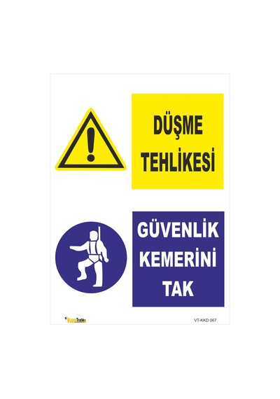 Düşme Tehlikesi Güvenlik Kemerini Tak Levhası Levha 50x70 Cm Galvaniz Saç 0,4 Mm