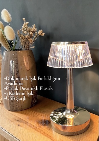 Dokunmatik Masa Gece Lambası Dokunmatik Lamba Abajur Led Şarjlı Masa Lambası Ledli Lamba Gold 21 Cm Gold