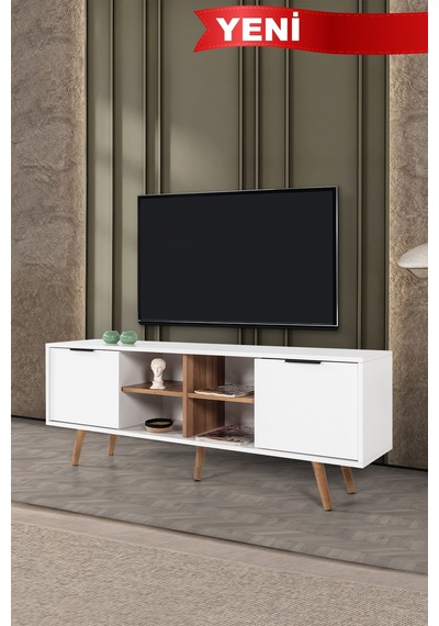 3618 Sina 160 Cm Ahşap Ayaklı , Metal Kulplu Tv Ünitesi , Beyaz - Söğüt Diğer