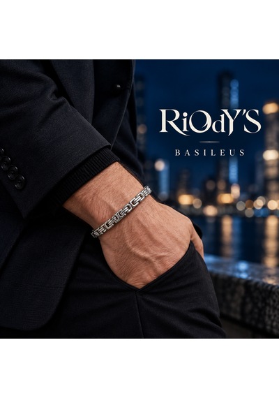 Riody's Basileus Erkek Bileklik 6 Mm Gümüş Renk Çelik Kral Zincir Kancalı Kilit Beyaz - Gümüş