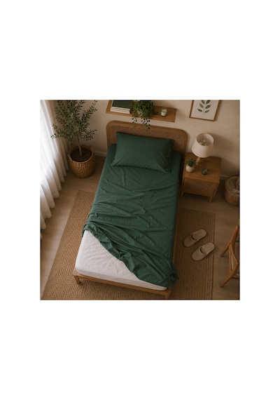 Tek Kişilik Çarşaf Seti %100 Pamuk 160x240 Cm Soft Koyu Çağla Yeşili Yastık Kılıfı Dahil