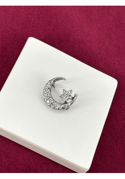 Gümüş Taşlı Ay-yıldız Figürlü Silver Broş Silver