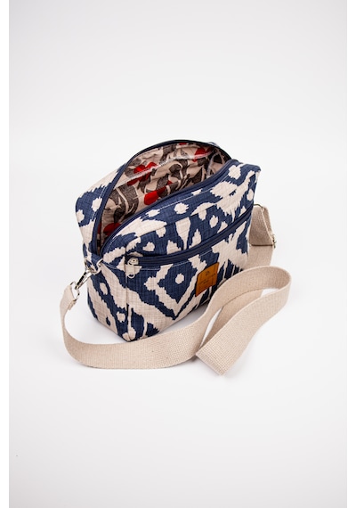 Fabric Craft Bag Çapraz Askılı Kadın Omuz Çantası Fermuarlı Günlük Kullanım Lacivert - Beyaz