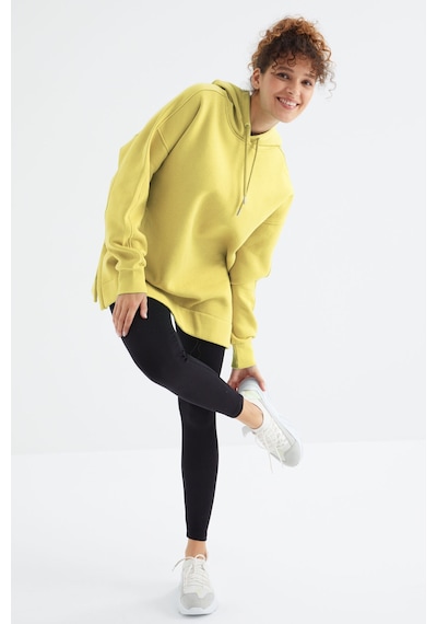 Tommy Life Limon Reglan Kol Basic Kapüşonlu Oversize Sweatshirt Tunik - 97242 Limon Sarısı