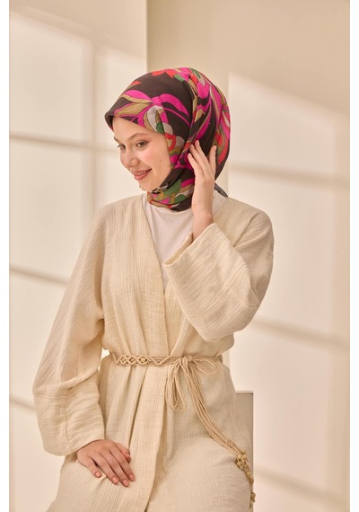 Silk Home Olinda İpek Eşarp 47003-02 Soluk Siyah, Kırmızı, Yağ Yeşili, Fuşya