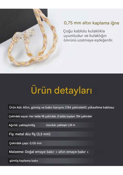 Kz 90-7 Altın-gümüş Ve Bakır Çekirdekli Yükseltme Kablo Mikrofonsuz