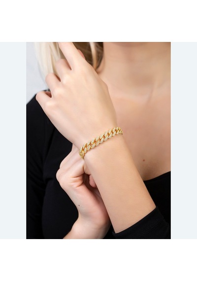 Beyaz Zirkon Taşlı Gold Renk 925 Ayar Gümüş Gurmet Kadın Bileklik
