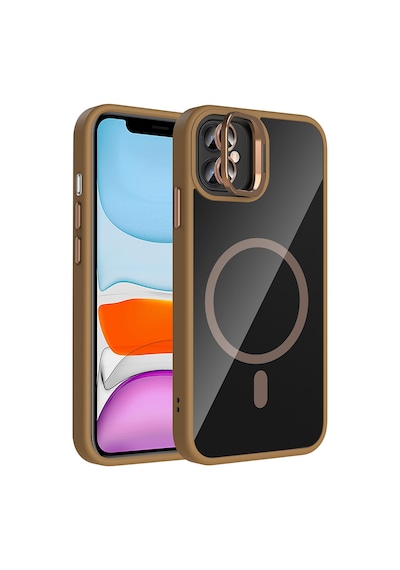 Zore iPhone Uyumlu 11 Kılıf Standlı Ve Kamera Lens Hediyeli M-safe Şarj Özellikli Ogaa Etro Kapak - Desert Titan Desert Titanyum