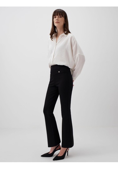 Jimmy Key Siyah Bol Paça Yüksek Bel Dar Kesim Örme Pantolon 6sw185412900