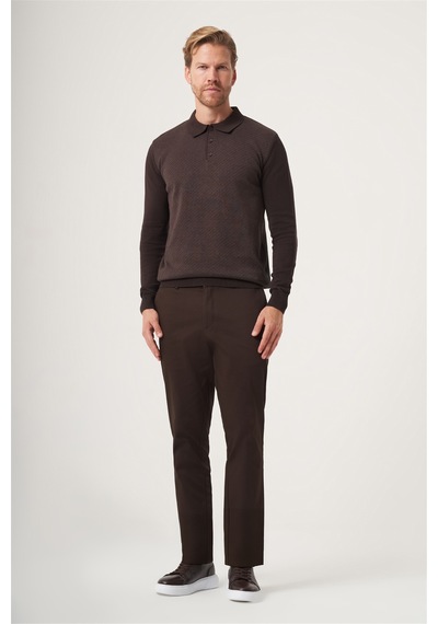 İmza Kahverengi Polo Yaka Uzun Kol Örme Comfort Fit Pamuklu Kazak 1012265153 K.kahve-s.kahve