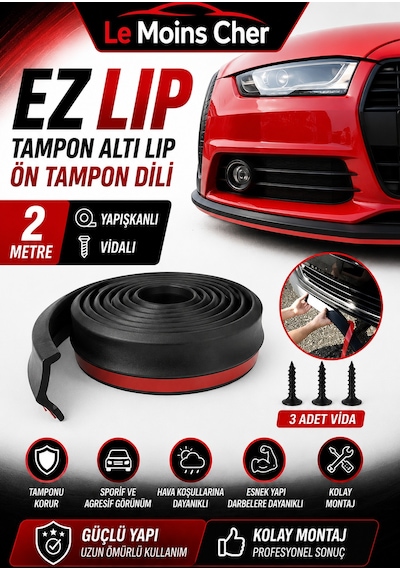 Volkswagen Crafter Panelvan Ez Lip Tampon Altı Lip Ön Tampon Dili 2 Metre Yapışkanlı Vidalı