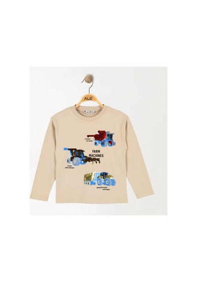 Alglıfe Erkek Çocuk Pullu Sweatshırt Bej