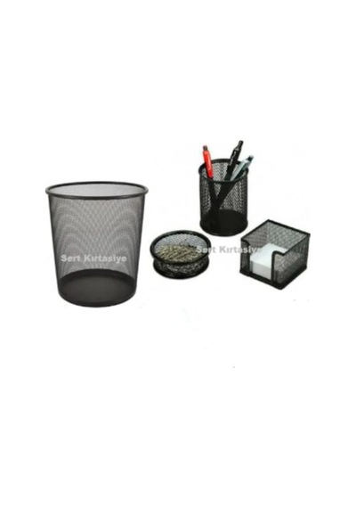 Metal Perfore Masa Kalemlik Ataşlık Küpnotluk Çöp Kovası 4'lü Set