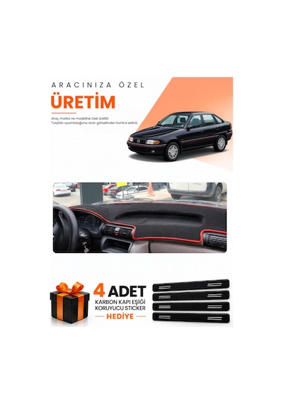Opel Astra F Aırbagsız 1991-1997 Uyumlu Torpido Koruma Örtüsü Oto Kılıfı - Siyah Kırmızı