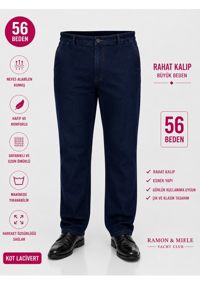 Büyük Beden Denim Boru Paça Erkek Pantolon Lacivert