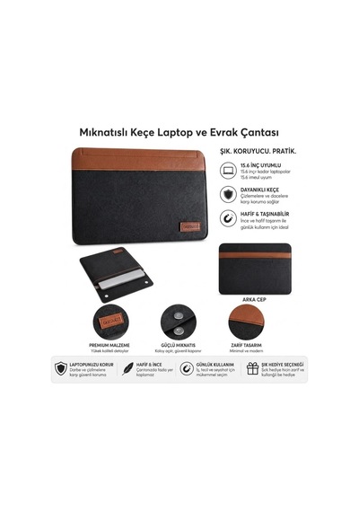 Ergonomik Mıknatıslı Keçe Laptop Ve Evrak Taşıma Çantası 15.6 İnç Sarı