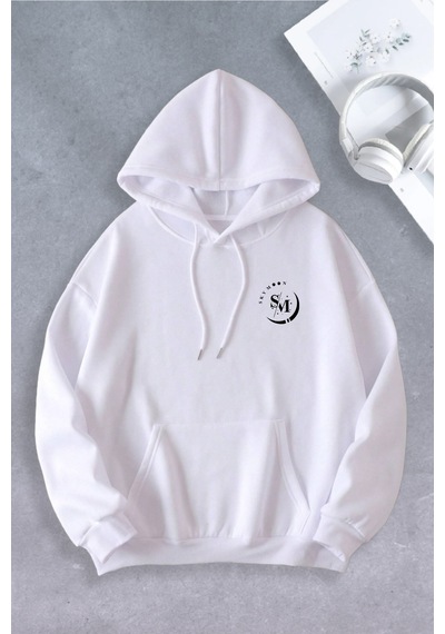 Ciel Lune Nevermind Unisex Kadın Erkek Skymoon Baskılı Oversize Sweatshirt Beyaz Beyaz