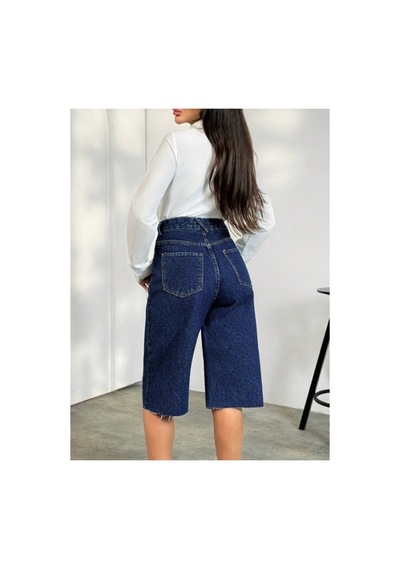 Kene Jeans Paça Kesik Lacivert Uzun Kot Şort Lacivert