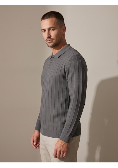 Maccali Erkek Antrasit Fitil Detaylı Fermuarlı Polo Yaka Triko Sweatshirt
