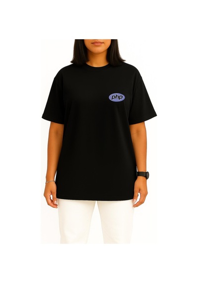 Bahriyeli Collection Oversize Php Logo Cep Tasarımlı Unisex T-shirt Siyah